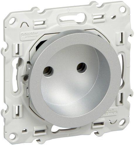 Розетка без заземления без рамки Schneider Electric Odace 1-м. шторки алюминий картинка